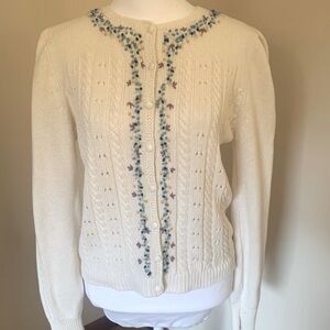MAKE AN OFFER - LL BEAN Tabitha Hand Embroidered Pointelle Knit Cardigan Sweater